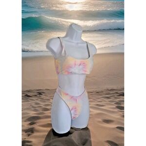 Zaful Bikini Set M US 6 Watercolor Pastel Tie Dye Print Colorful Crop Top NWT